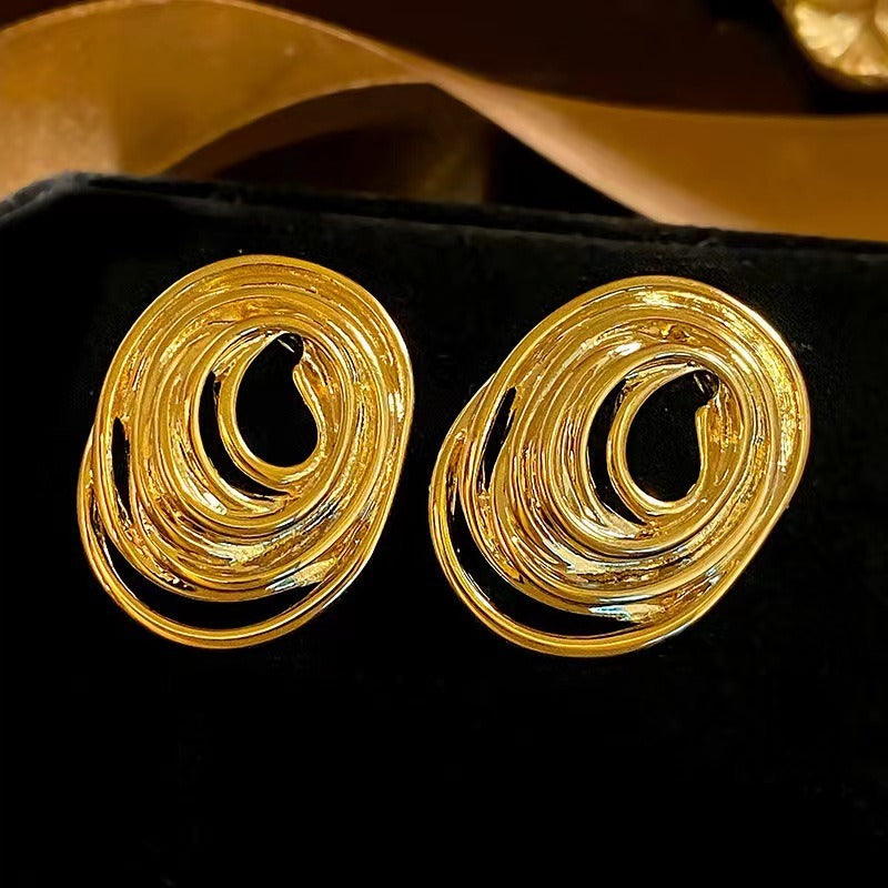 Circular oval earrings, exaggerated and atmospheric metal earrings, fashionable and luxurious high-end earrings