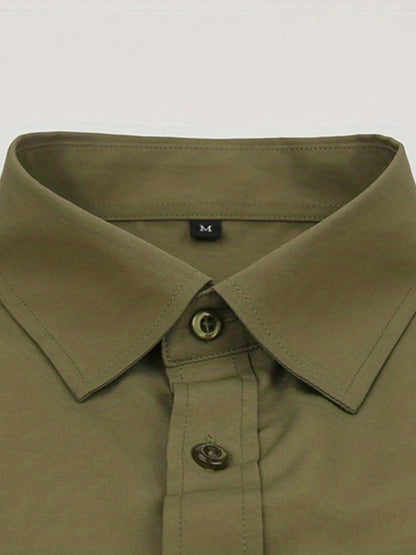 Mens Elegant Turndown Collar Shirt, Male Clothes With Chest Pocket For Spring And Summer, Business And Formal Occasions