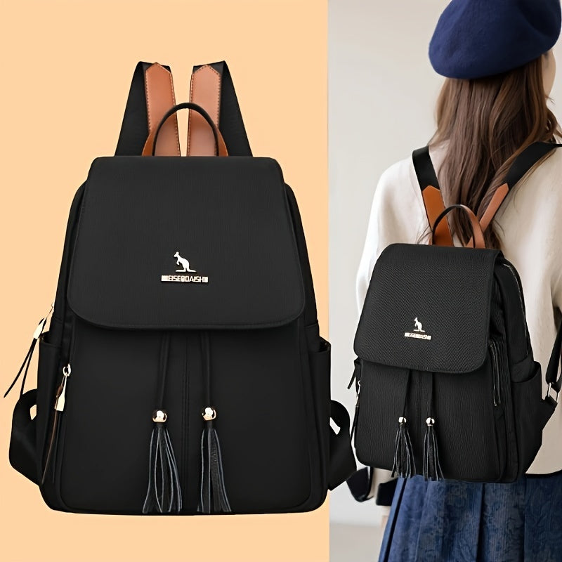 Waterproof Tassel Backpack - Stylish Black, Rugged &amp; Practical - Multi-pocket, Large Capacity, Versatile for Travel, Commuting, School