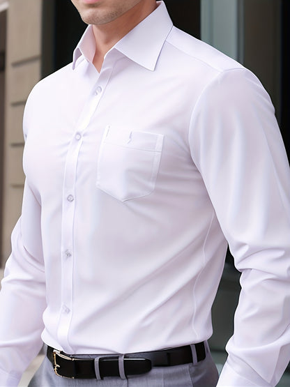 Mens Elegant Turndown Collar Shirt, Male Clothes With Chest Pocket For Spring And Summer, Business And Formal Occasions