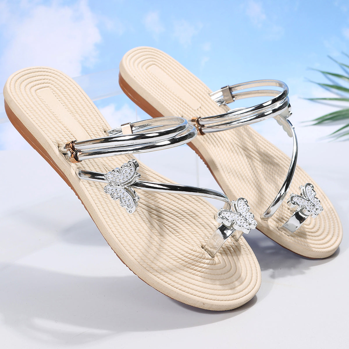 Butterfly Flat Shoes Summer Sandals Women Flip Flops Beach Shoes