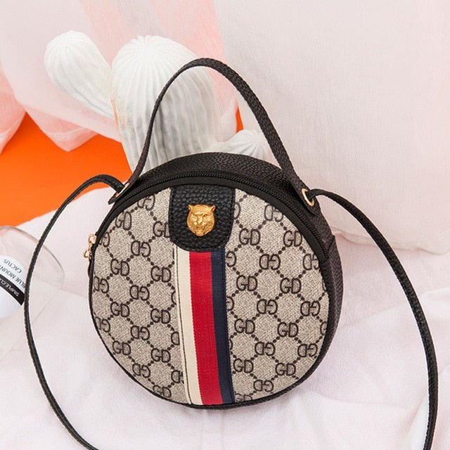 Women Shoulder Bags Tiger Head PU Leather Handbags Bags Ladies Party Fashion Round Popular Shape Printing Girls Crossbody Bag