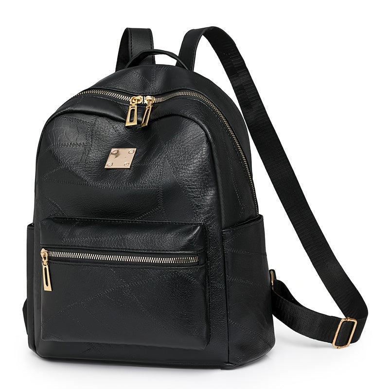 Chic Waterproof PU Backpack with Adjustable Straps - Spacious Multi-Pocket Design for Daily Commute, Shopping &amp; Vacation