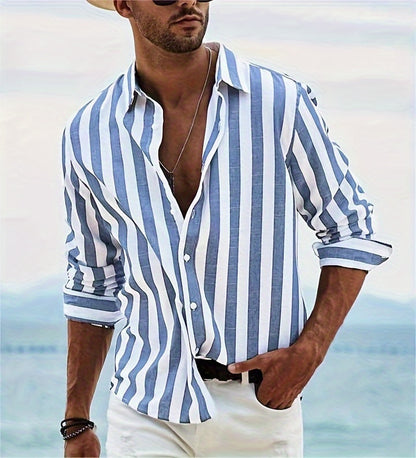 Stylish Striped Long Sleeve Lapel Shirt - Men&