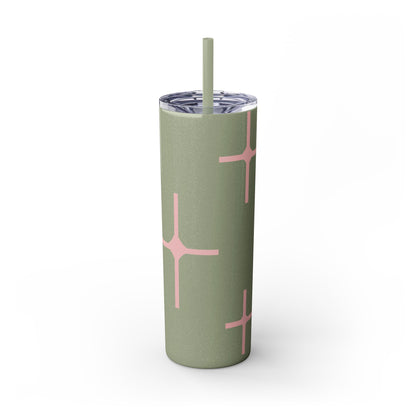 Chic Skinny Tumbler with Straw - Modern Pink Design