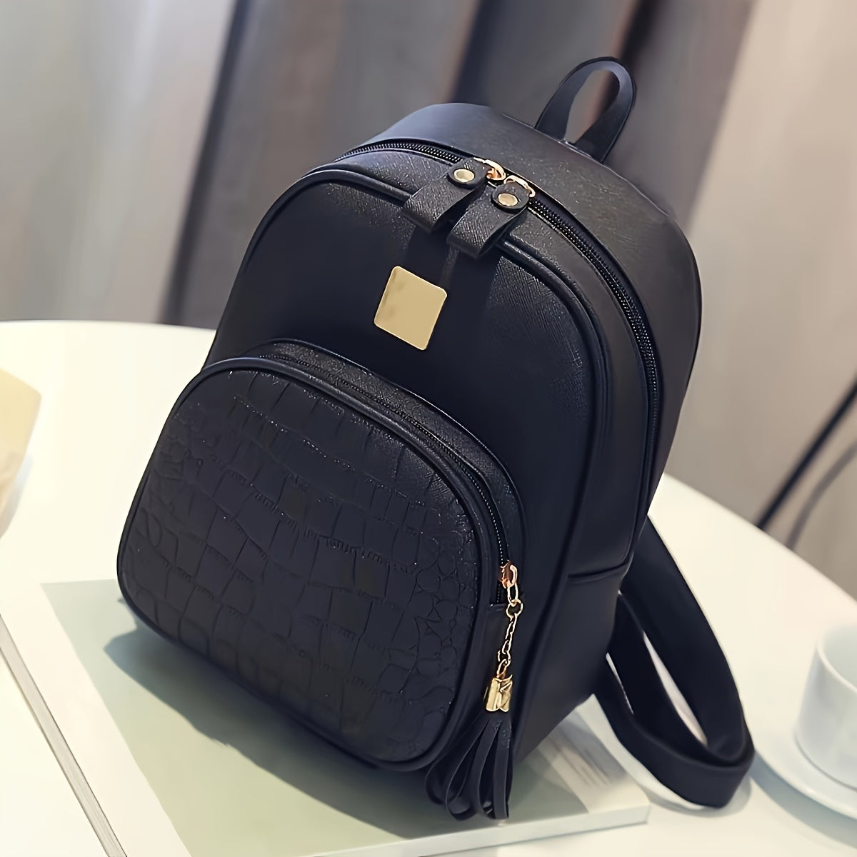 1pcs Stylish Pebbled PU Leather Backpack - Versatile College Style School Bag with Fashionable Design, Multiple Compartments, and Durable Construction - Perfect for Casual Daily Use, Small Daypack for Women