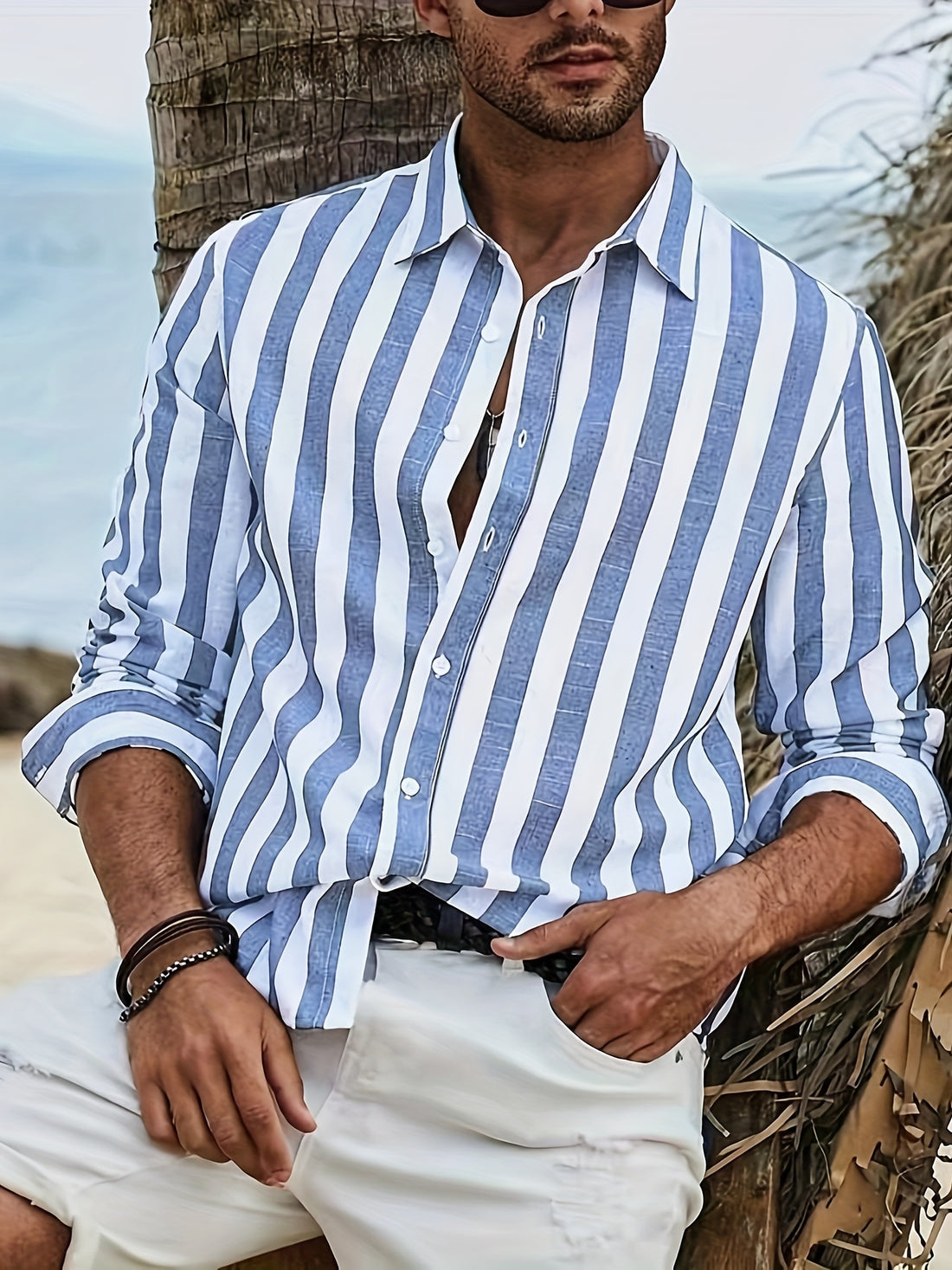 Stylish Striped Long Sleeve Lapel Shirt - Men&