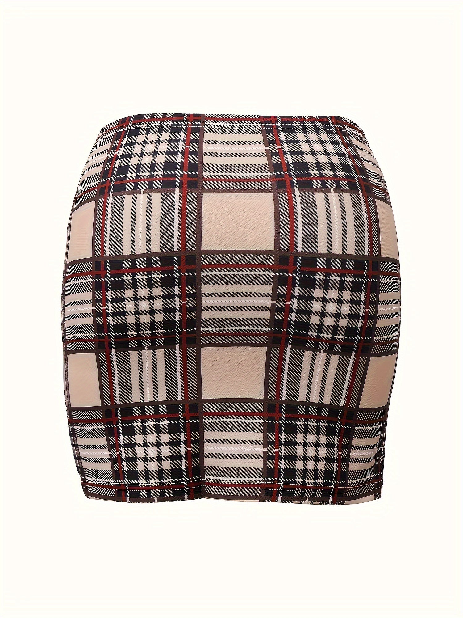 Plus Size Plaid Elastic Waist Skirt, Elegant Split Skirt For Spring &amp; Summer, Women&