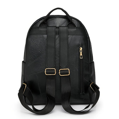 Chic Waterproof PU Backpack with Adjustable Straps - Spacious Multi-Pocket Design for Daily Commute, Shopping &amp; Vacation