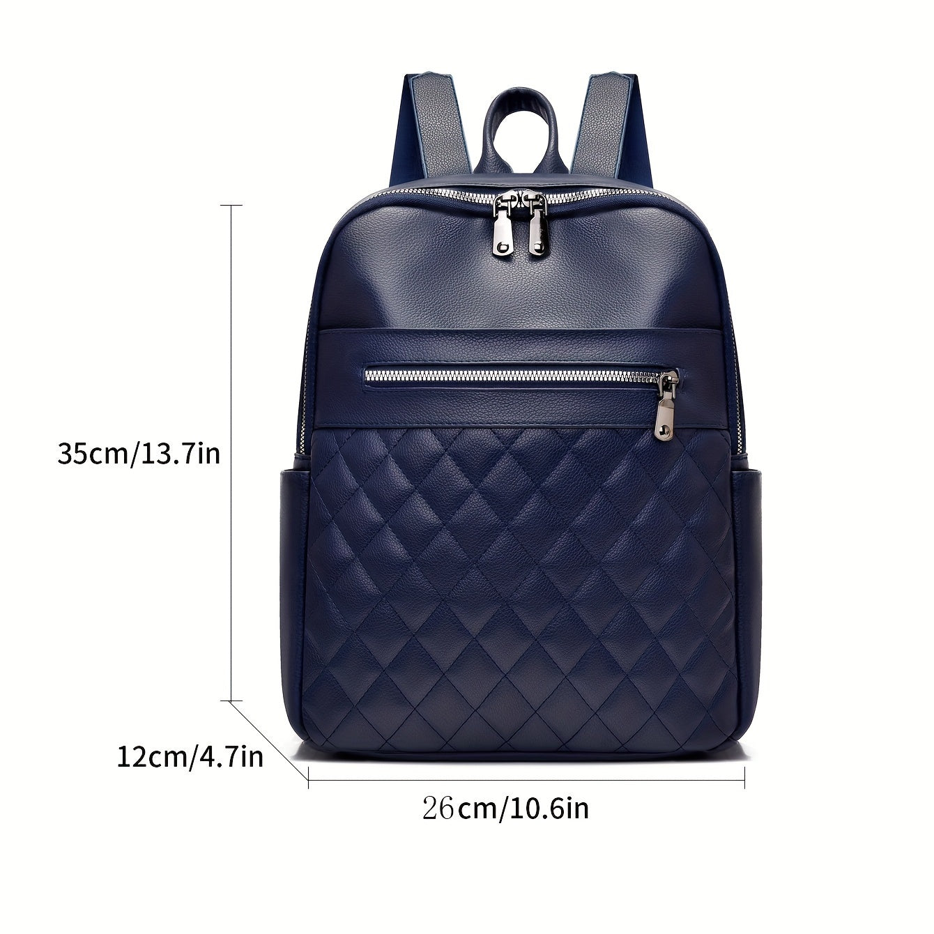 Fashion Argyle Quilted Backpack, Minimalist PU Leather Daypack, Casual Schoolbag For Travel Work