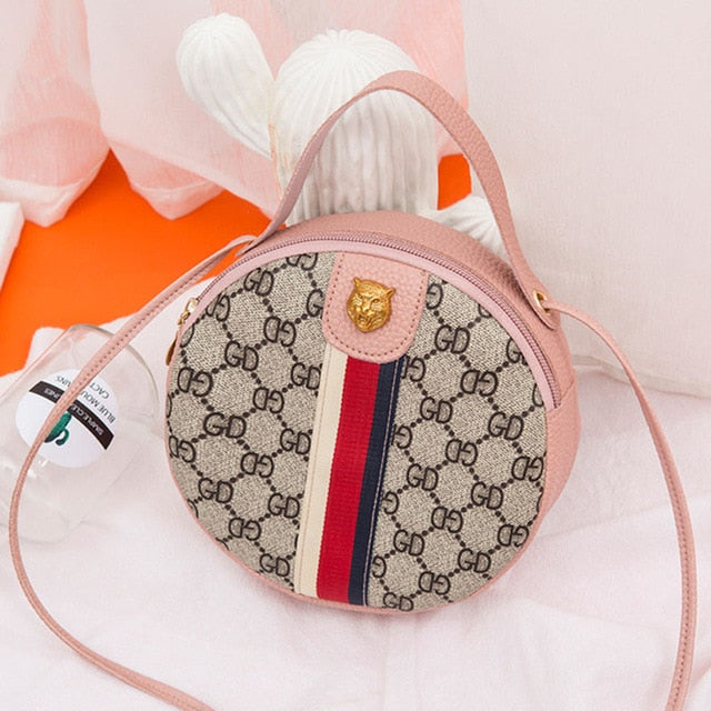 Women Shoulder Bags Tiger Head PU Leather Handbags Bags Ladies Party Fashion Round Popular Shape Printing Girls Crossbody Bag