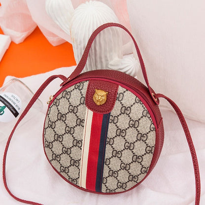 Women Shoulder Bags Tiger Head PU Leather Handbags Bags Ladies Party Fashion Round Popular Shape Printing Girls Crossbody Bag