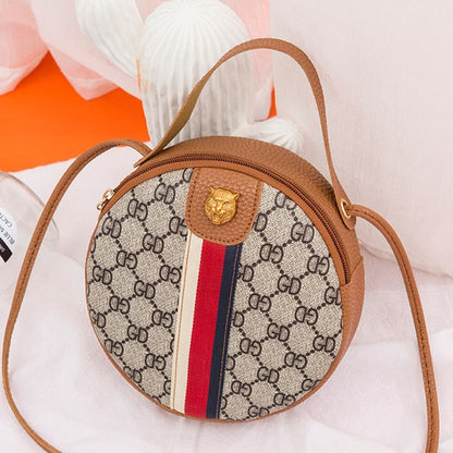 Women Shoulder Bags Tiger Head PU Leather Handbags Bags Ladies Party Fashion Round Popular Shape Printing Girls Crossbody Bag