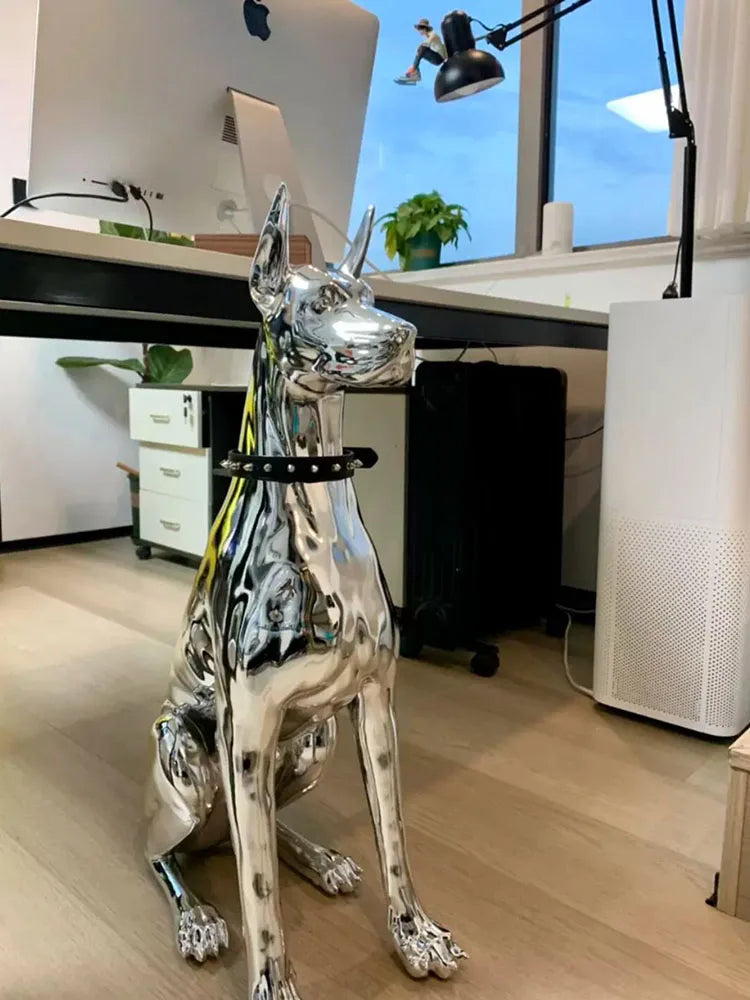 Large Doberman Dog Sculptures Home Decoration Sculptures and Figurines Room Decor Home Accessories Electroplate Animal Statue