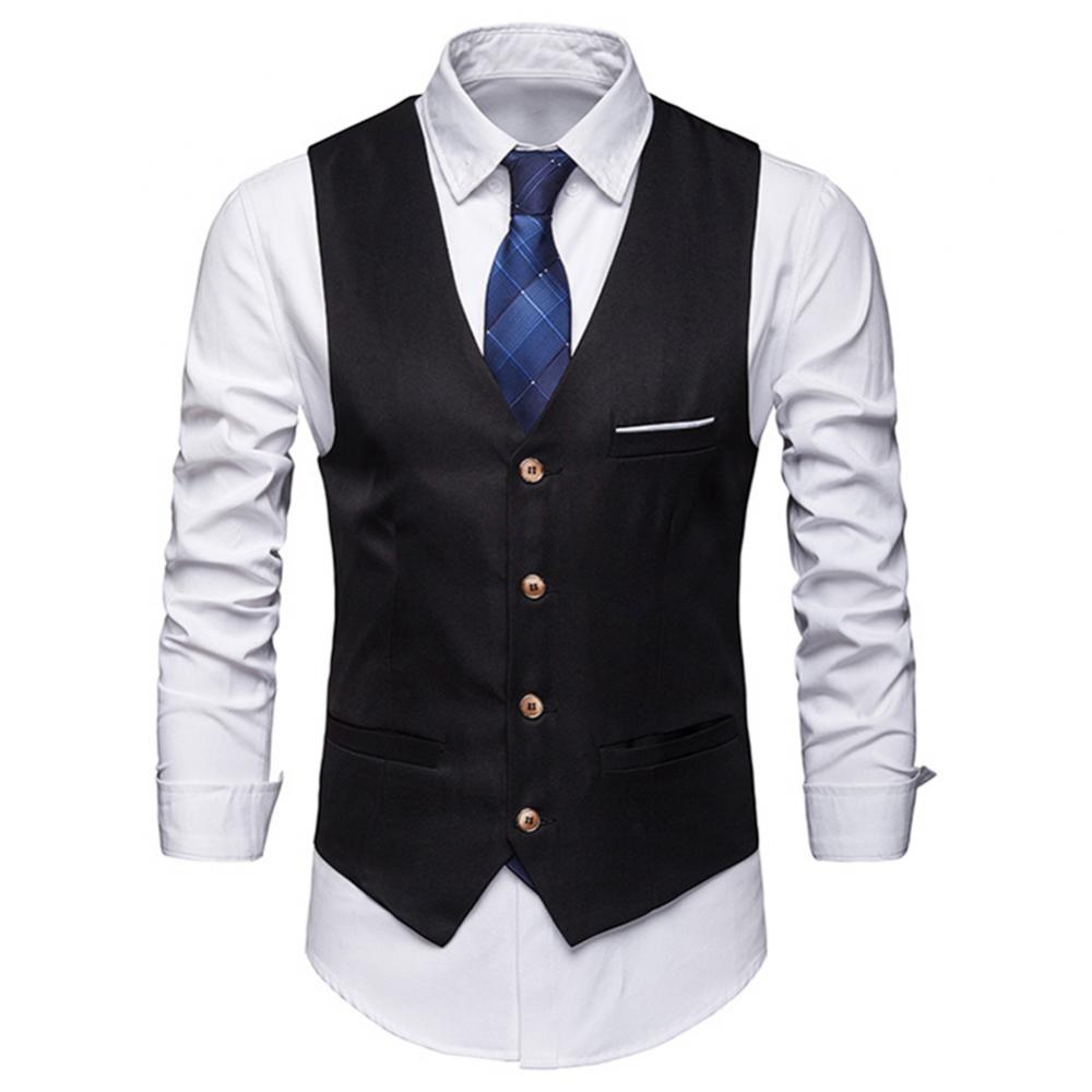 Fashion Formal Men Vest Solid Color Suit Vest Single Breasted Business Waistcoat