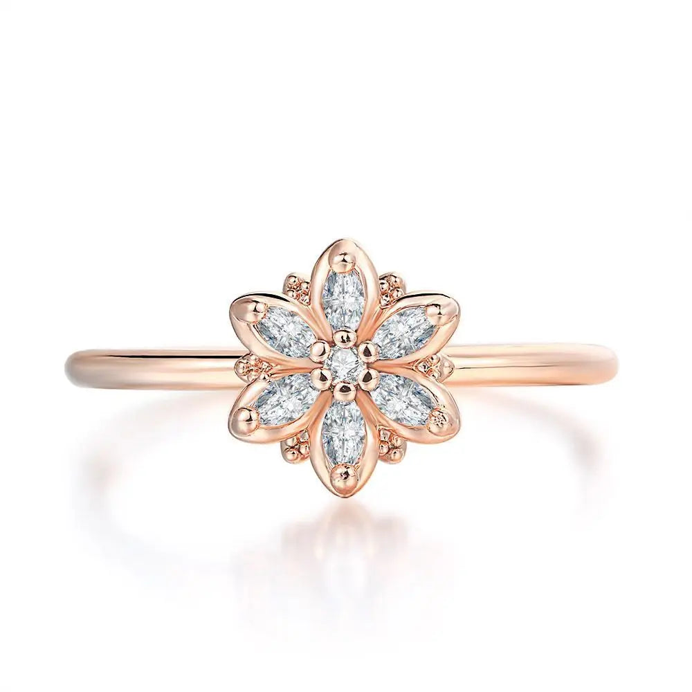 MxGxFam 585 Gold Color Little Flowers Rings Jewelry For Women Fashion Jewelry AAA+ Zircon