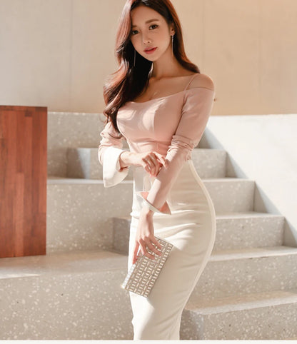 High Waist Midi Skirt Women Spring Summer Office Korean Elegant Split Back Sexy White Bodycon Pencil Skirt