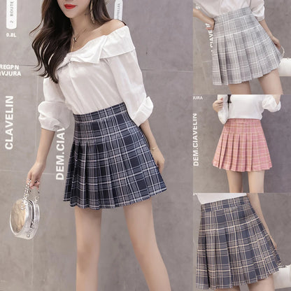 Harajuku Short Skirt New Korean Plaid Skirt Women Zipper High Waist School Girl Pleated Plaid Skirt Sexy Mini Skirt Plus Size