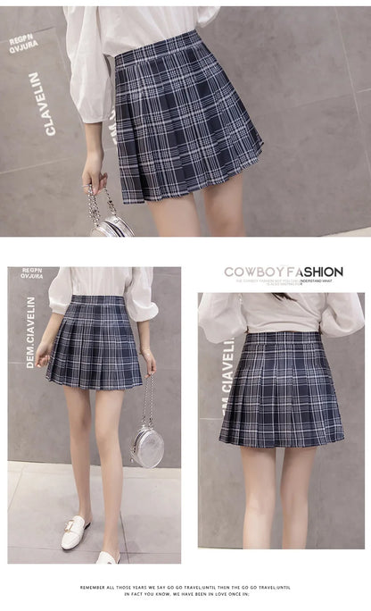 Harajuku Short Skirt New Korean Plaid Skirt Women Zipper High Waist School Girl Pleated Plaid Skirt Sexy Mini Skirt Plus Size