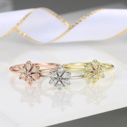 MxGxFam 585 Gold Color Little Flowers Rings Jewelry For Women Fashion Jewelry AAA+ Zircon