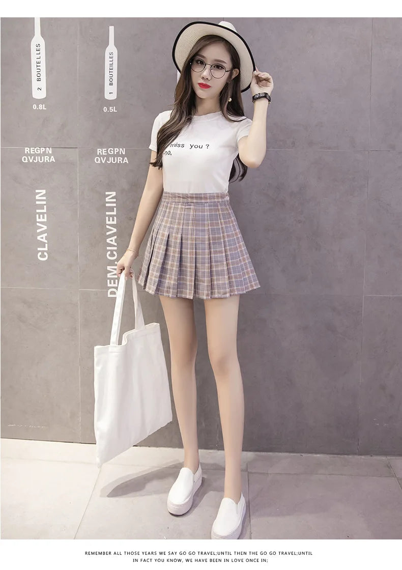 Harajuku Short Skirt New Korean Plaid Skirt Women Zipper High Waist School Girl Pleated Plaid Skirt Sexy Mini Skirt Plus Size