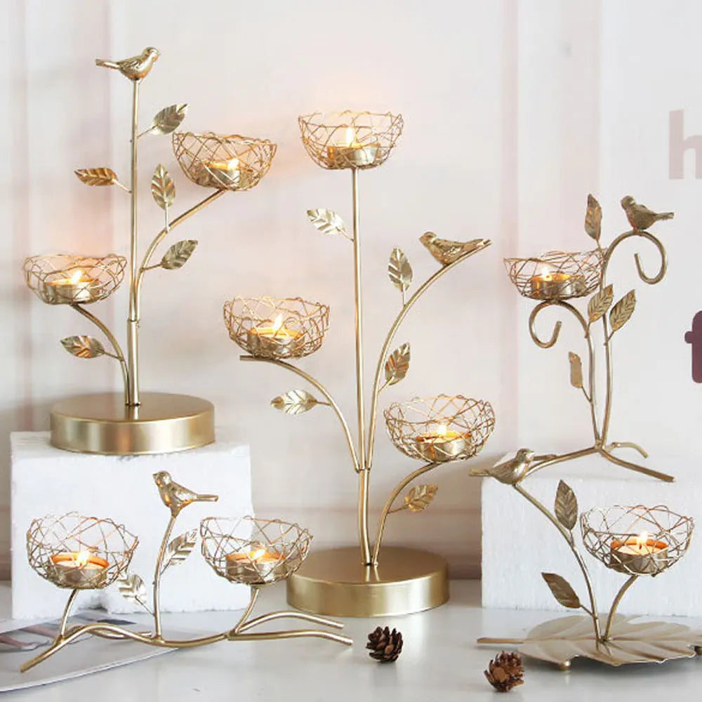 Wrought Iron Golden Bird Home Decor Candle Holders Wedding Decoration Accessories Candlesticks For Candelabro Centerpiece