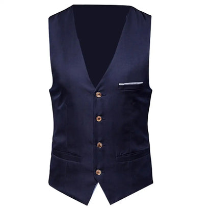 Fashion Formal Men Vest Solid Color Suit Vest Single Breasted Business Waistcoat