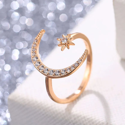 IPARAM New Design CZ Zircon Star Moon Ring Fashion Statement Geometric Gold Color Silver Color Charm Lady Girl Ring Jewelry