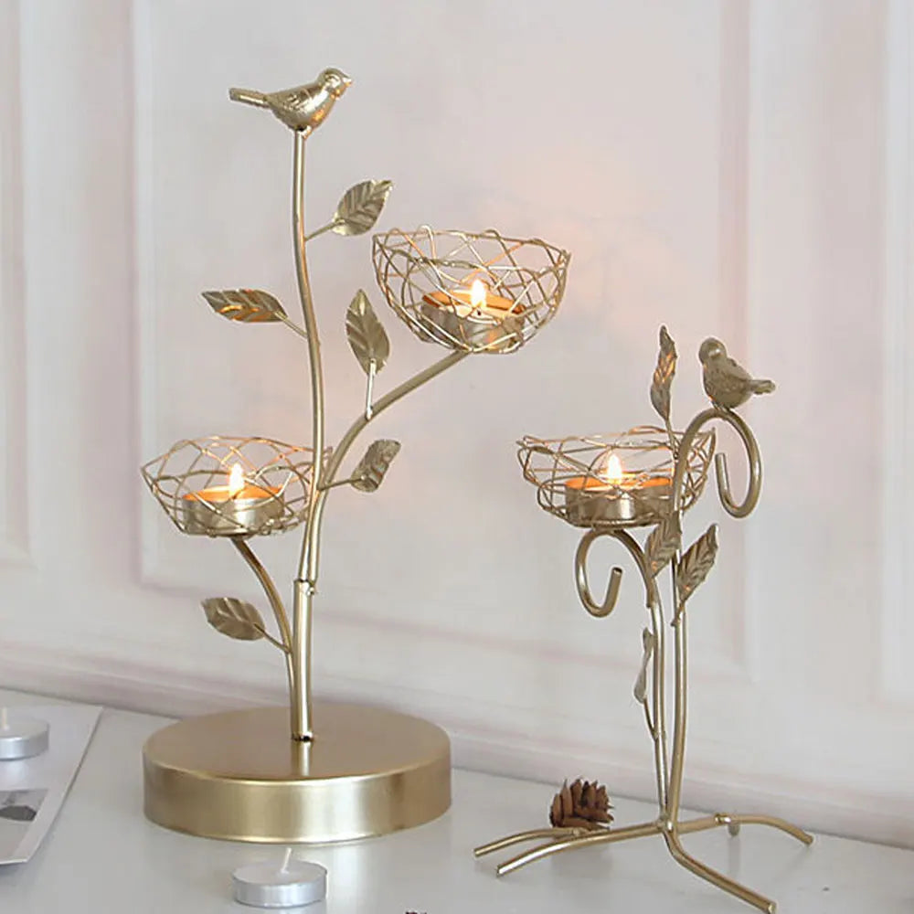 Wrought Iron Golden Bird Home Decor Candle Holders Wedding Decoration Accessories Candlesticks For Candelabro Centerpiece