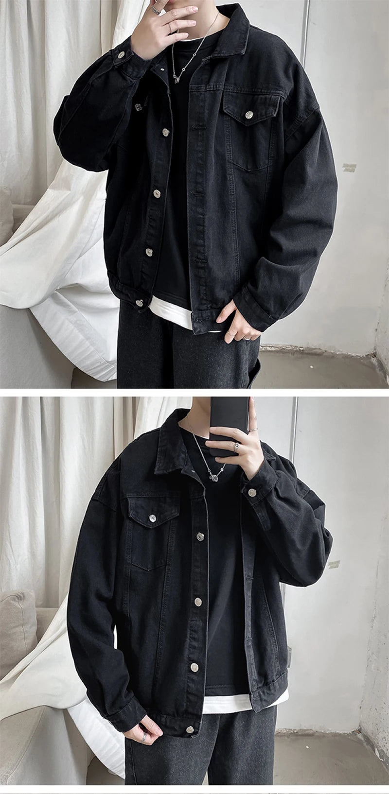 Black Denim Short Jacket Men Jeans Jacket Coats Casual Windbreaker Pockets Overalls Bomber Streetwear Man Clothing Outwear