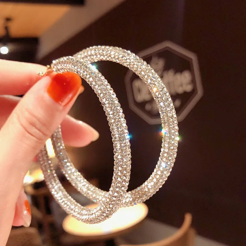 Big Crystal Circle Hoop Earring For Women Girl Party Jewelry