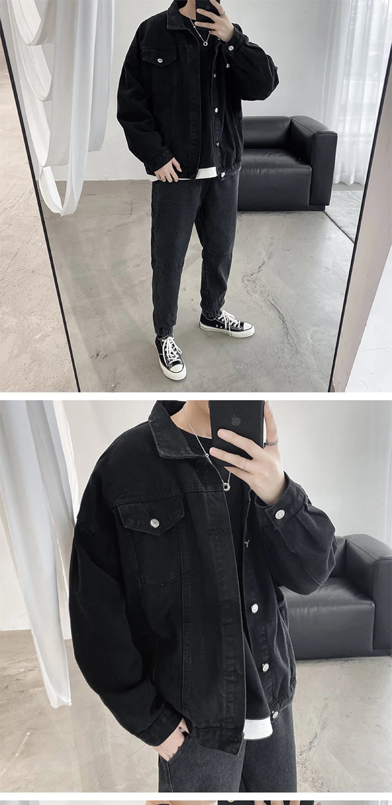 Black Denim Short Jacket Men Jeans Jacket Coats Casual Windbreaker Pockets Overalls Bomber Streetwear Man Clothing Outwear