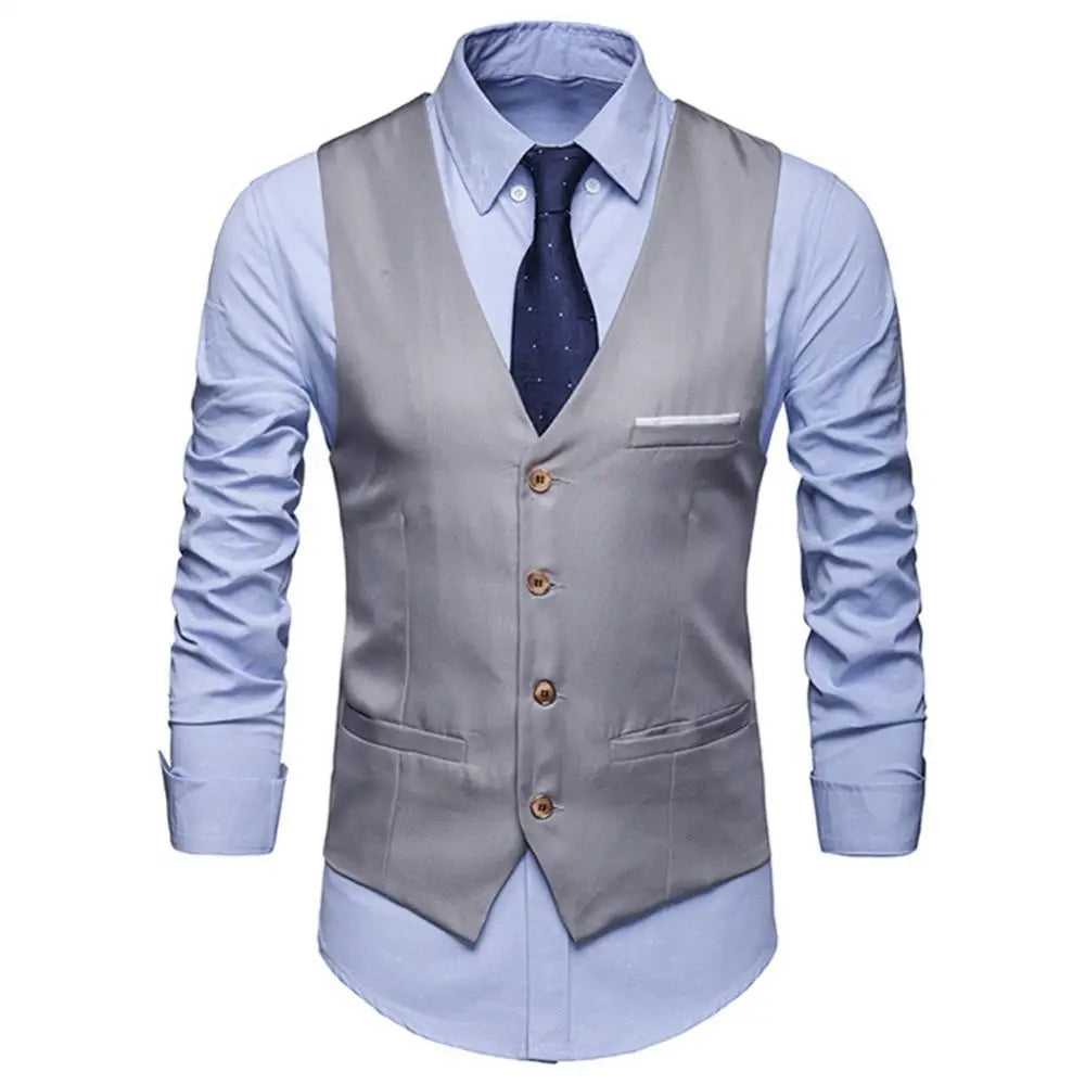 Fashion Formal Men Vest Solid Color Suit Vest Single Breasted Business Waistcoat