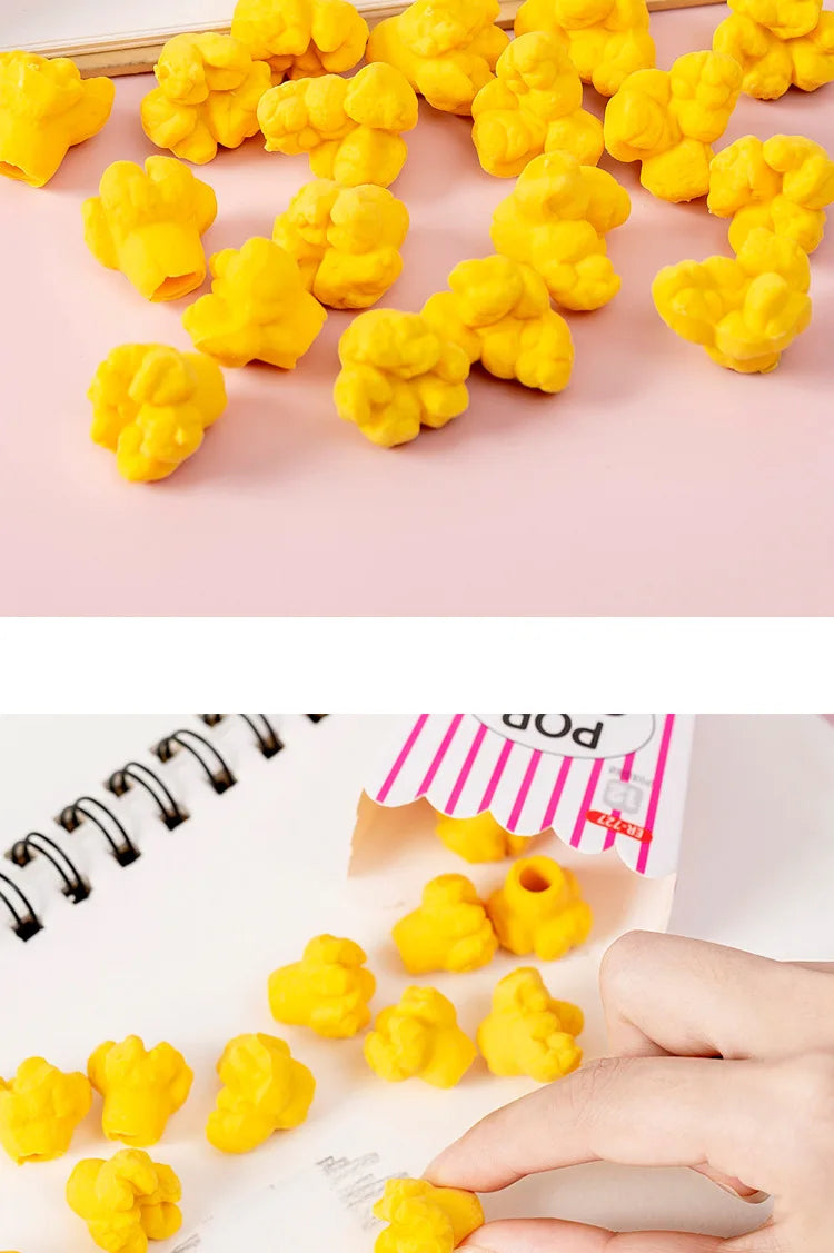 1 pack Ins Novelty Cartoon Popcorn Pencil Eraser Japanese Stationery Kids School Supplies Kawaii Eraser for Girls Student Prizes