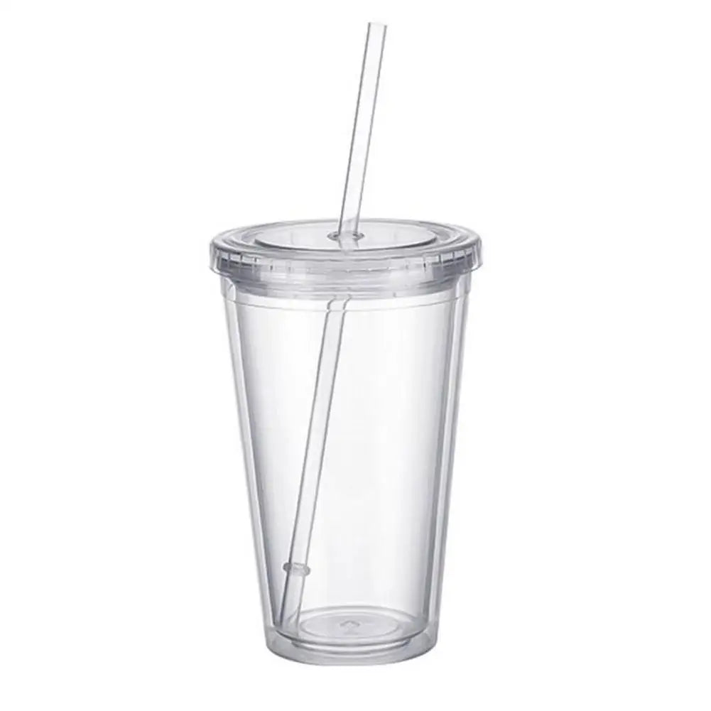 1PCS Double walled Ice Cold Drink Coffee Juice Tea Tumbler Mug Cup Smoothie Travel With Straw Plastic Reusable Iced D1X4