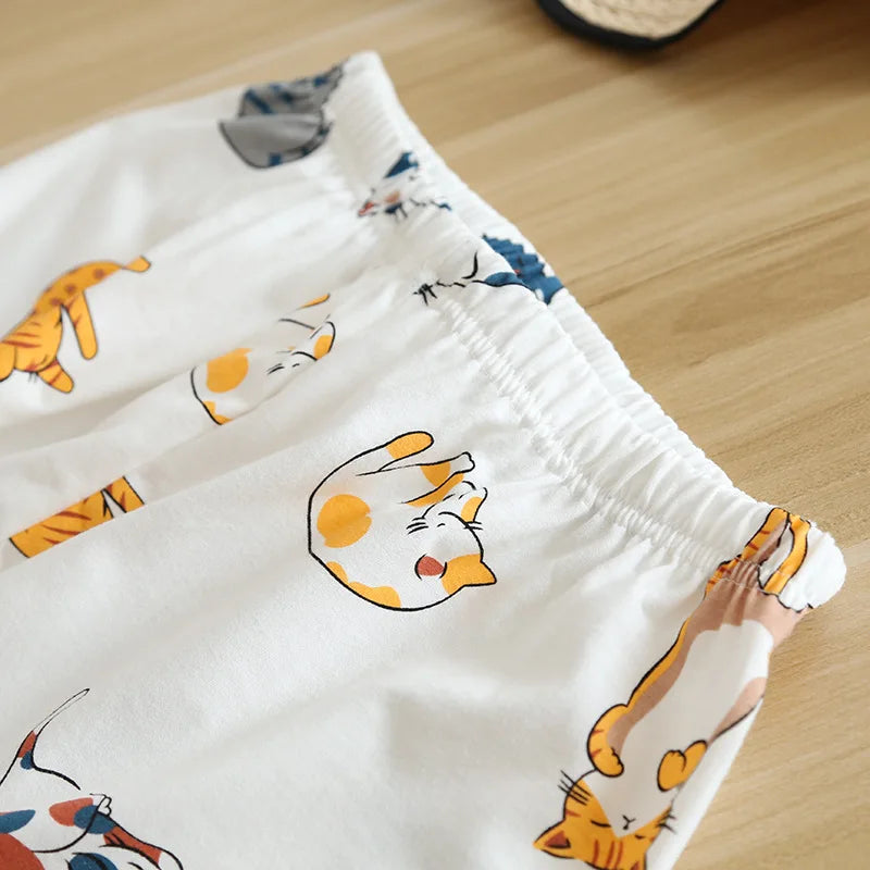 New 100% cotton short-sleeved shorts ladies pajamas set cute cartoon pajamas Japanese simple short pajamas women sleepwear