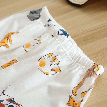 New 100% cotton short-sleeved shorts ladies pajamas set cute cartoon pajamas Japanese simple short pajamas women sleepwear