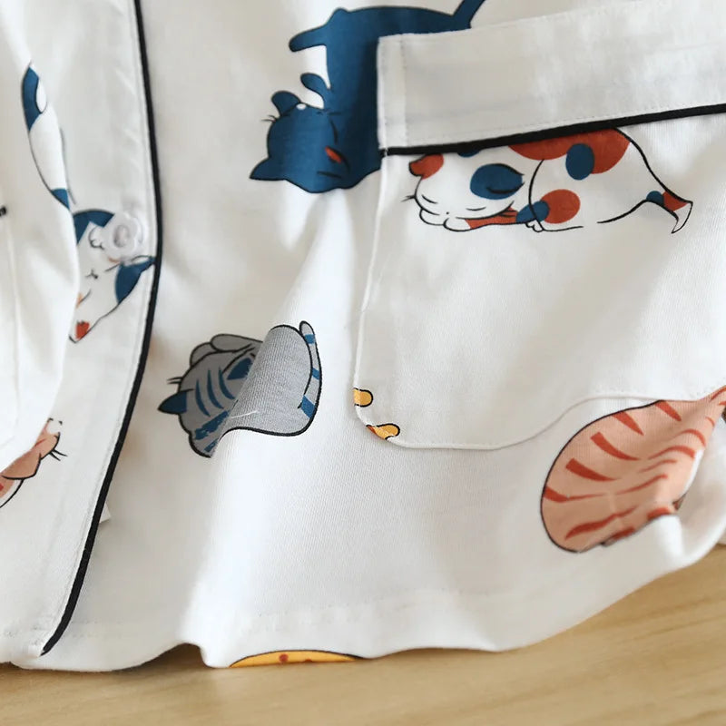 New 100% cotton short-sleeved shorts ladies pajamas set cute cartoon pajamas Japanese simple short pajamas women sleepwear