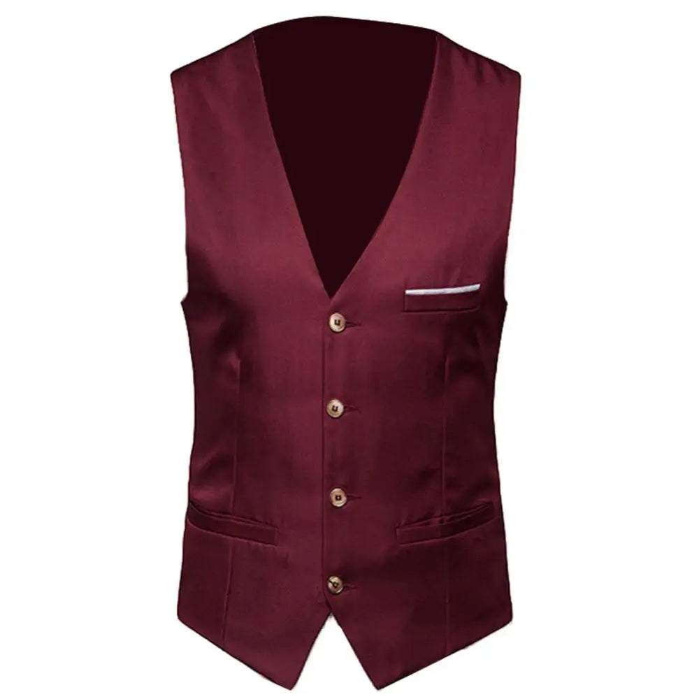 Fashion Formal Men Vest Solid Color Suit Vest Single Breasted Business Waistcoat