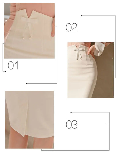 High Waist Midi Skirt Women Spring Summer Office Korean Elegant Split Back Sexy White Bodycon Pencil Skirt