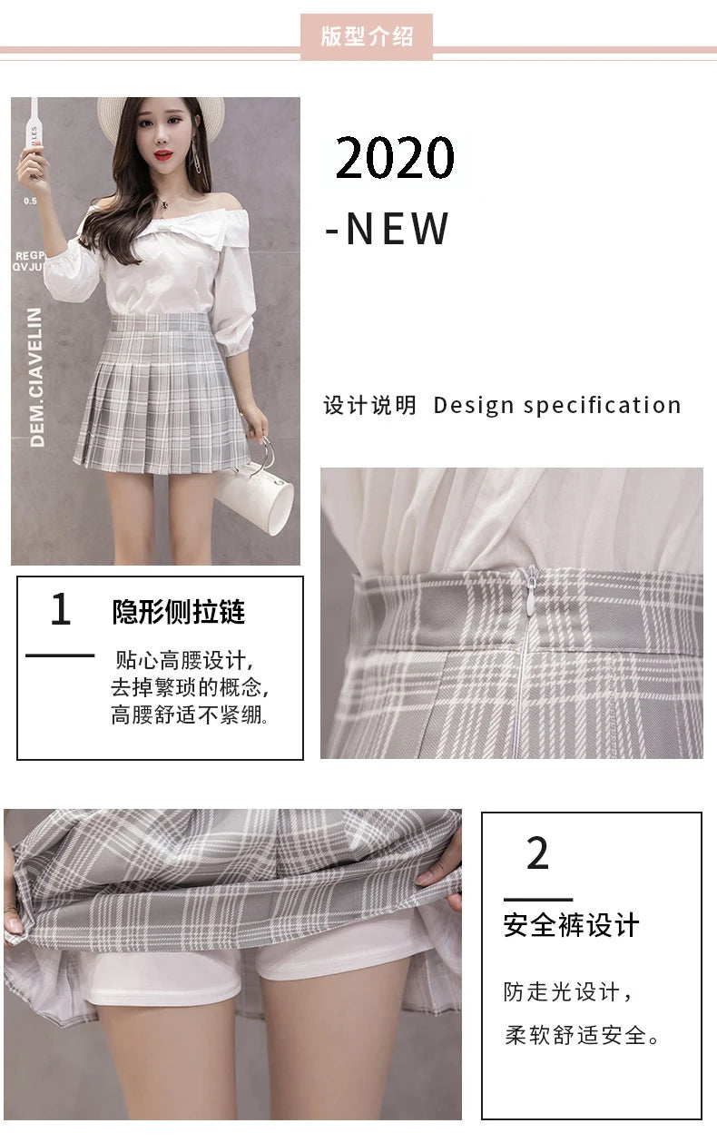 Harajuku Short Skirt New Korean Plaid Skirt Women Zipper High Waist School Girl Pleated Plaid Skirt Sexy Mini Skirt Plus Size