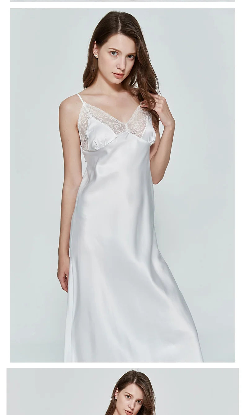 Sexy Women Nightgown Long Night Dress Artificial Silk Stain Deep-V Sleepwear Female Dressing Gown Nightie Nightwear