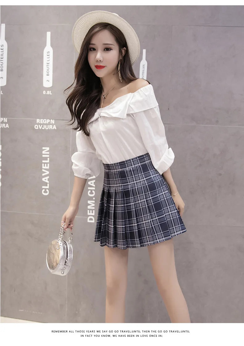 Harajuku Short Skirt New Korean Plaid Skirt Women Zipper High Waist School Girl Pleated Plaid Skirt Sexy Mini Skirt Plus Size