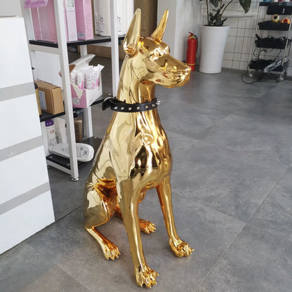 Large Doberman Dog Sculptures Home Decoration Sculptures and Figurines Room Decor Home Accessories Electroplate Animal Statue