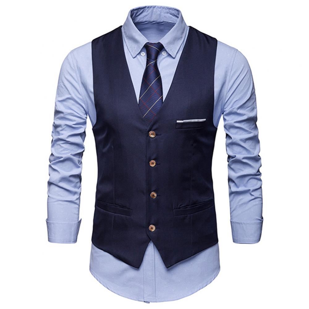 Fashion Formal Men Vest Solid Color Suit Vest Single Breasted Business Waistcoat