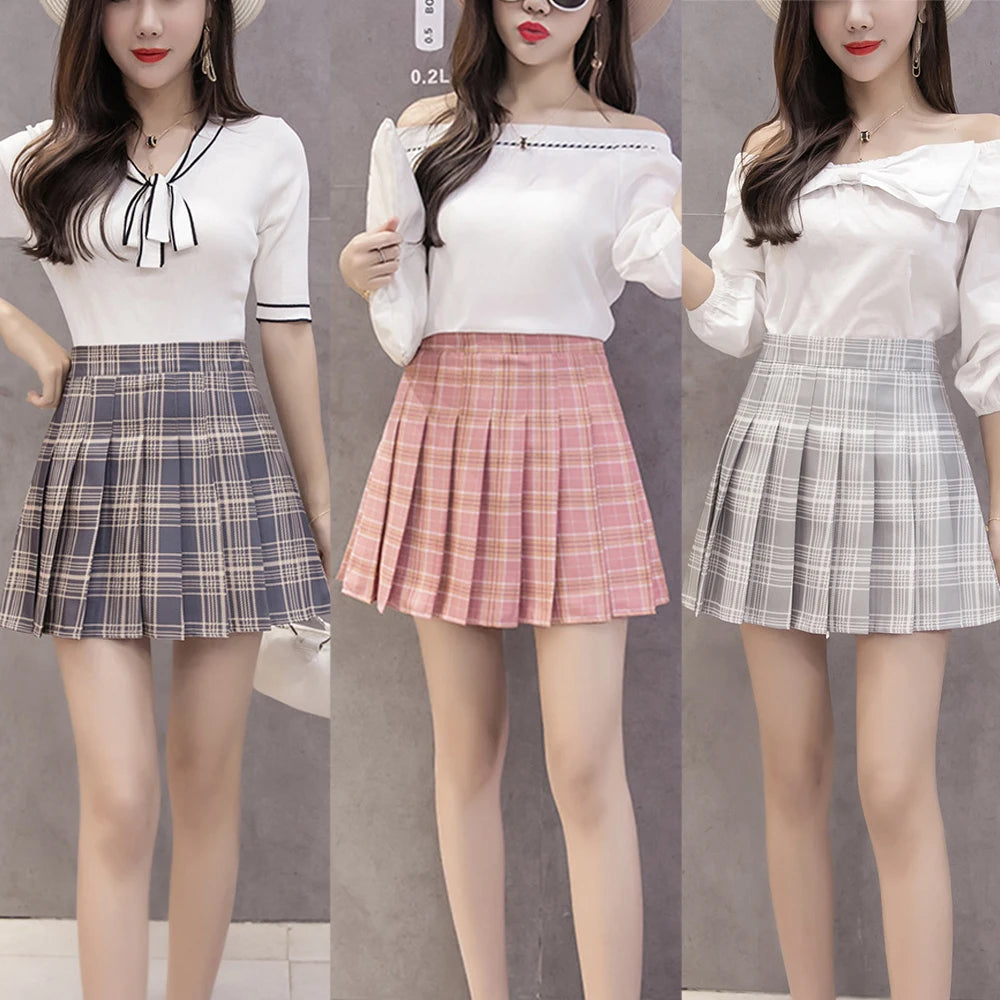 Harajuku Short Skirt New Korean Plaid Skirt Women Zipper High Waist School Girl Pleated Plaid Skirt Sexy Mini Skirt Plus Size