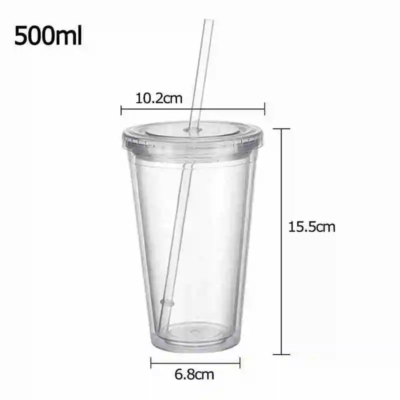 1PCS Double walled Ice Cold Drink Coffee Juice Tea Tumbler Mug Cup Smoothie Travel With Straw Plastic Reusable Iced D1X4