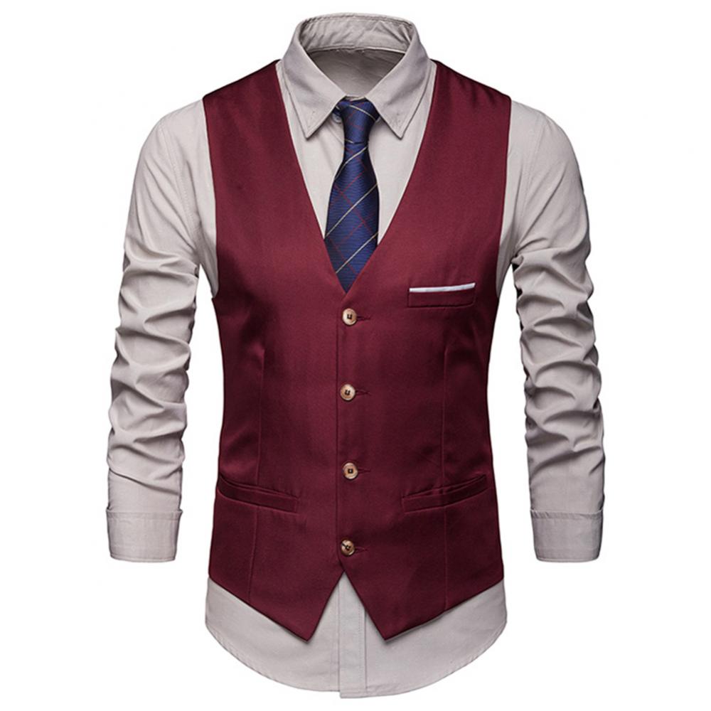 Fashion Formal Men Vest Solid Color Suit Vest Single Breasted Business Waistcoat