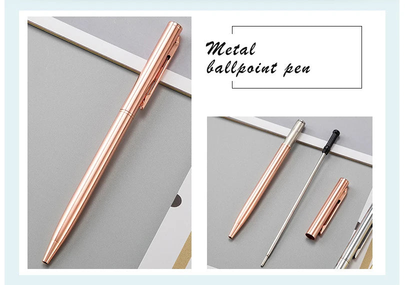 50 Pcs Metal Ballpoint Pen Rose Gold Pen Custom Logo School&amp;office Supplies Stationery Business Gift Lettering Engraved Name