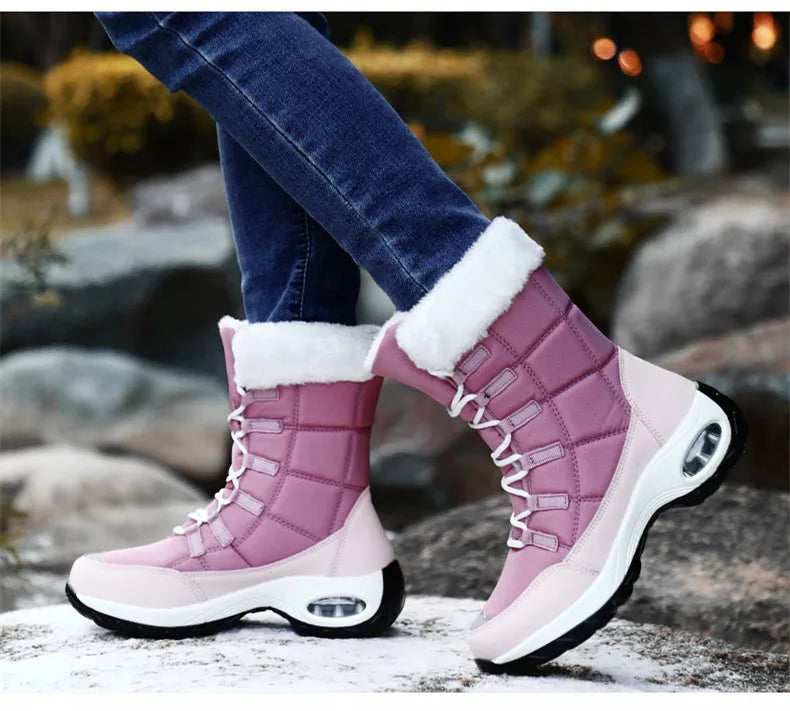 New Winter Women Boots High Quality Warm Snow Boots Lace-up Comfortable Ankle Boots Outdoor Waterproof Hiking Boots Size 36-42